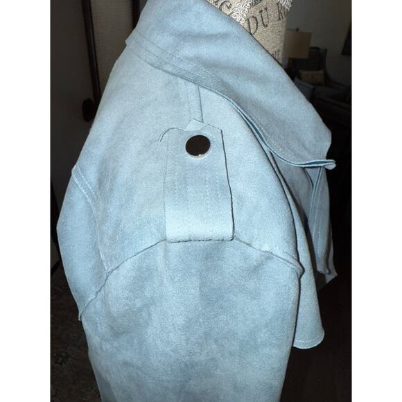 Blue Rain Light Blue Suede Moto Jacket M Cute Soft Blazer EUC - Picture 3 of 6